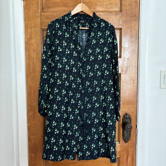 A.P.C. Navy Ditsy Floral Silk Irene Dress - EU 42 / US 8/10/XL - Picture 1 of 10
